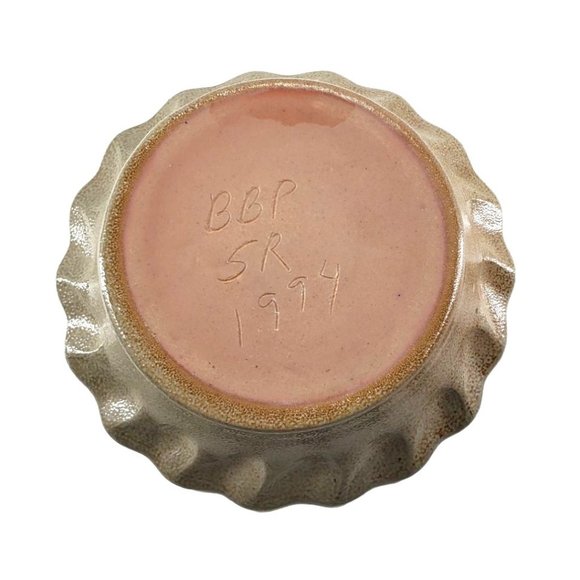 Beaumont Brothers Pottery Fluted Bowl Crock Floral Motif Signed SR 1994 VTG - Picture 5 of 6